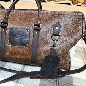 Corral Leather Bag with Brown and White Cowhide